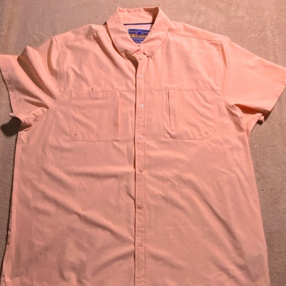 X-Caster Tallwoods Mens XXL Peach Button Up UPF 30+ Sun Protection Vented Collar